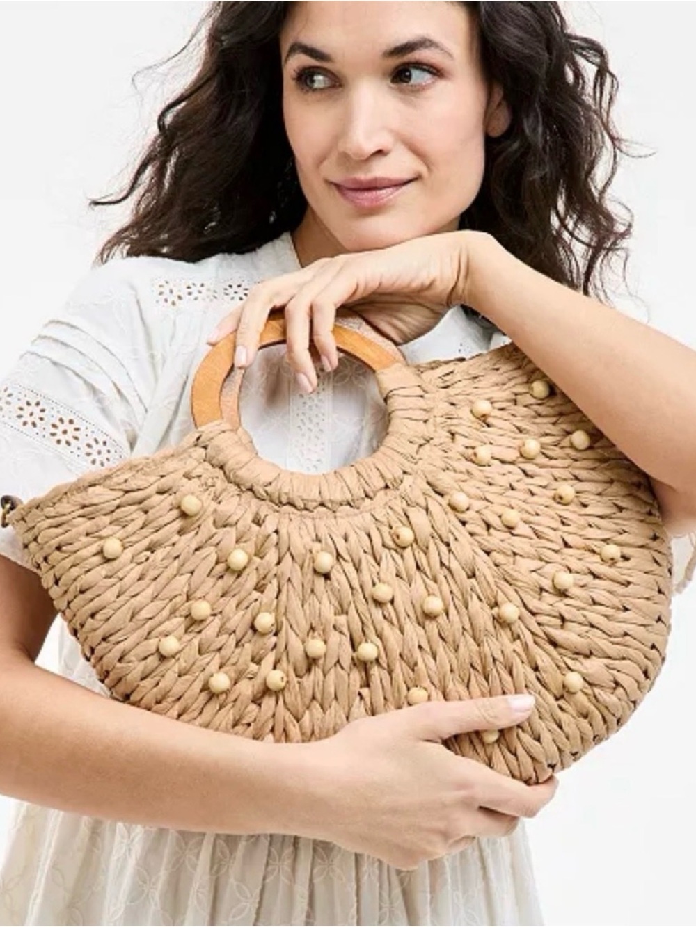 Beaded Straw Tote Crossbody - Picture 9 of 10